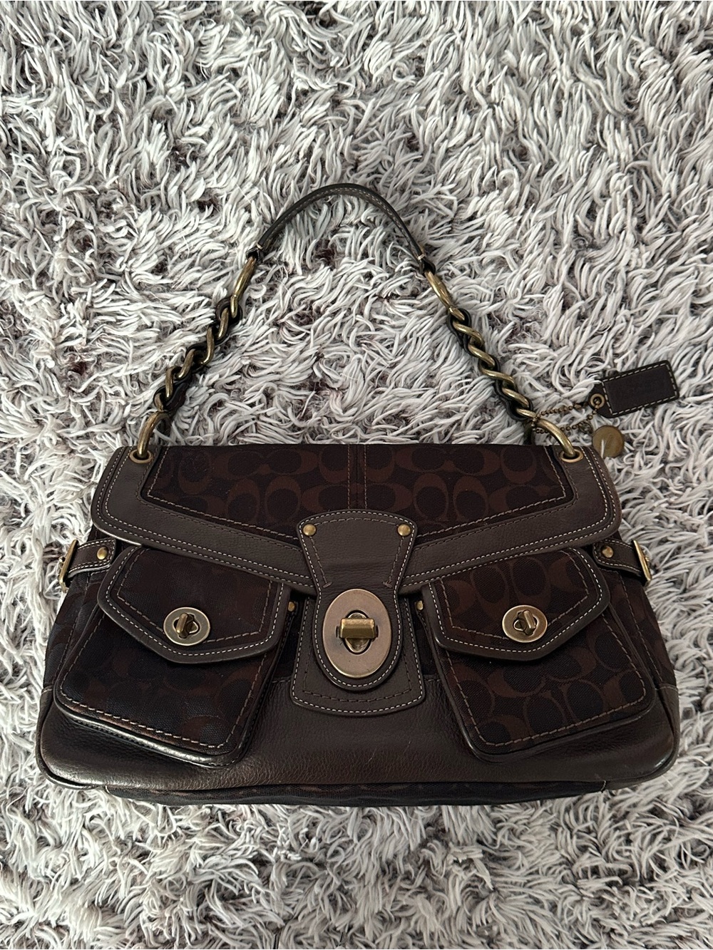 Coach Brown Signature Canvas Shoulder Bag with Brass Hardware - Picture 2 of 8